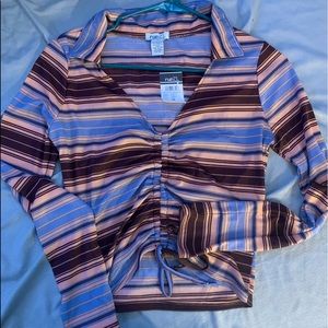 striped long sleeve crop top with collar